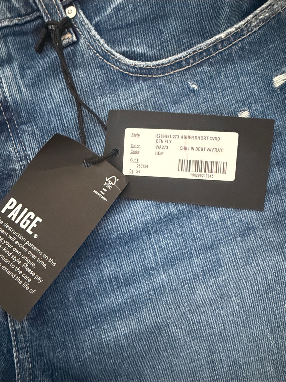 PAIGE Medium Wash Frayed Hem Denim Shorts - Picture 2 of 6
